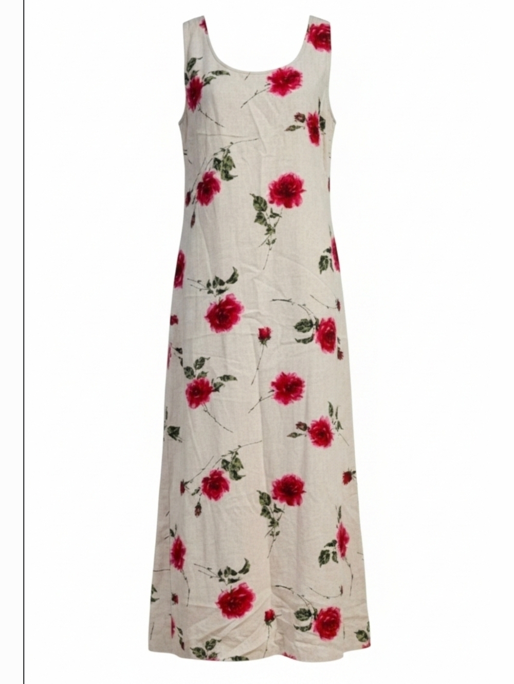 DRESSBARN | LINEN BLEND FLOOR LENGTH SLEEVELESS OPEN ROSE BURLAP DRESS